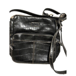 RELIC Black Faux Leather Animal Print Crossbody Purse Handbag Travel Work school